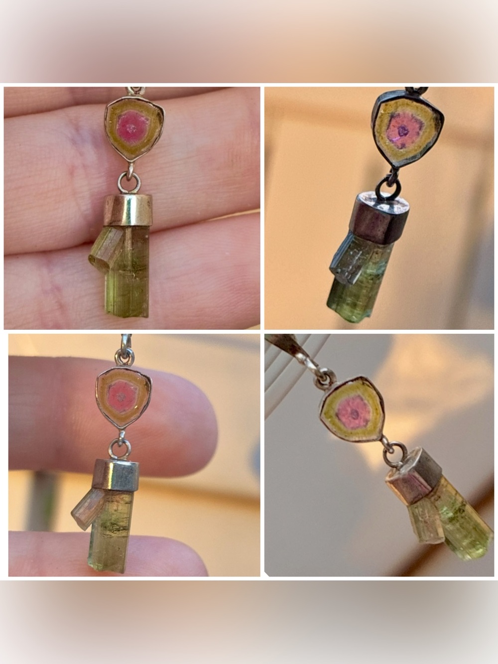 Rare, solid sterling silver genuine watermelon tourmaline custom made pendant